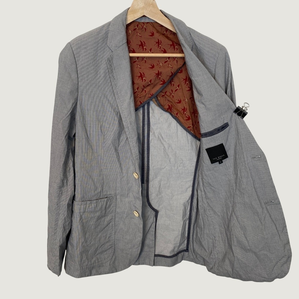 Ted Baker London 38R Grey Micro Stripe Elbow Patch Blazer Jacket Sport Coat